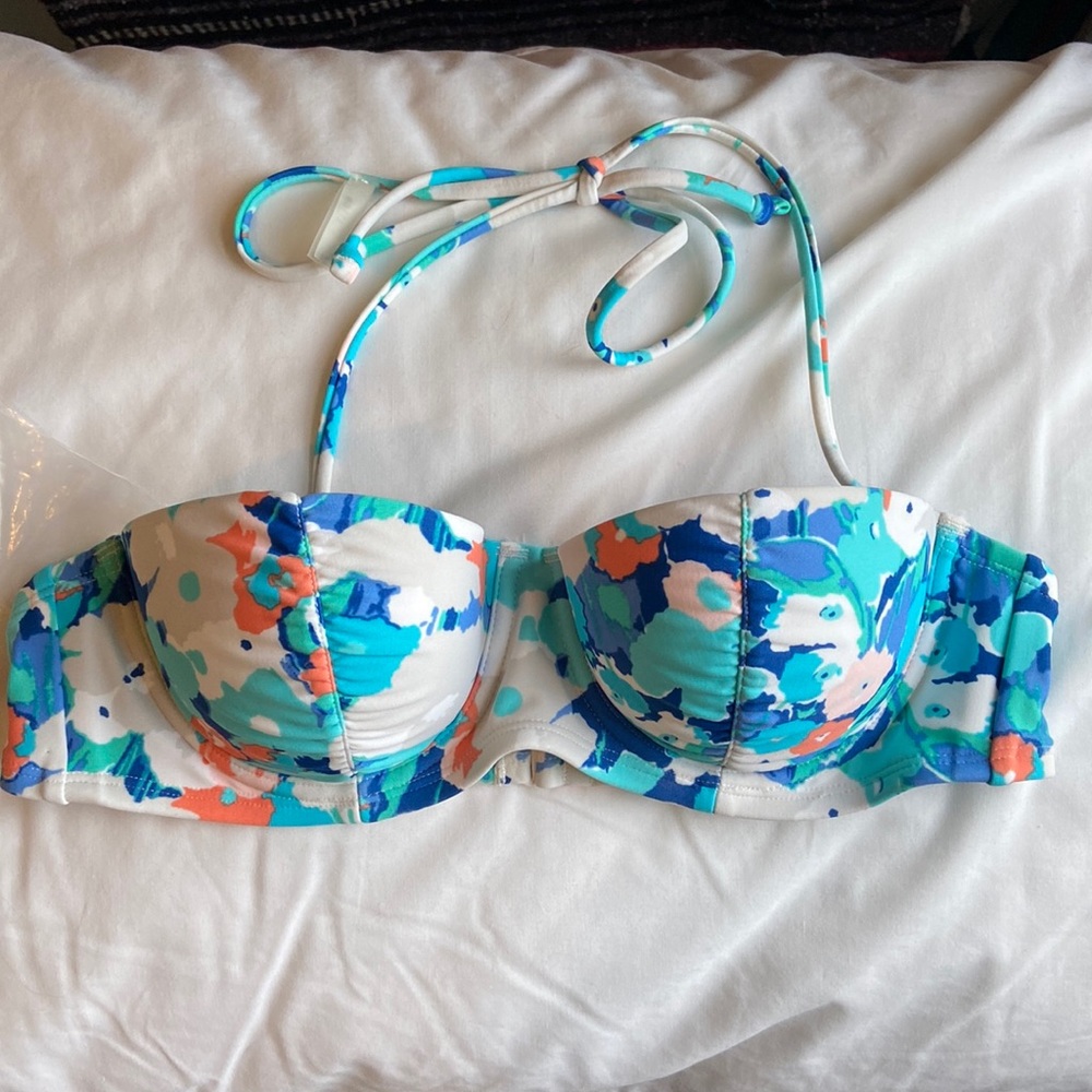 Aerie Holly Strapless Floral Print Padded Bikini Swim Top Size 34A